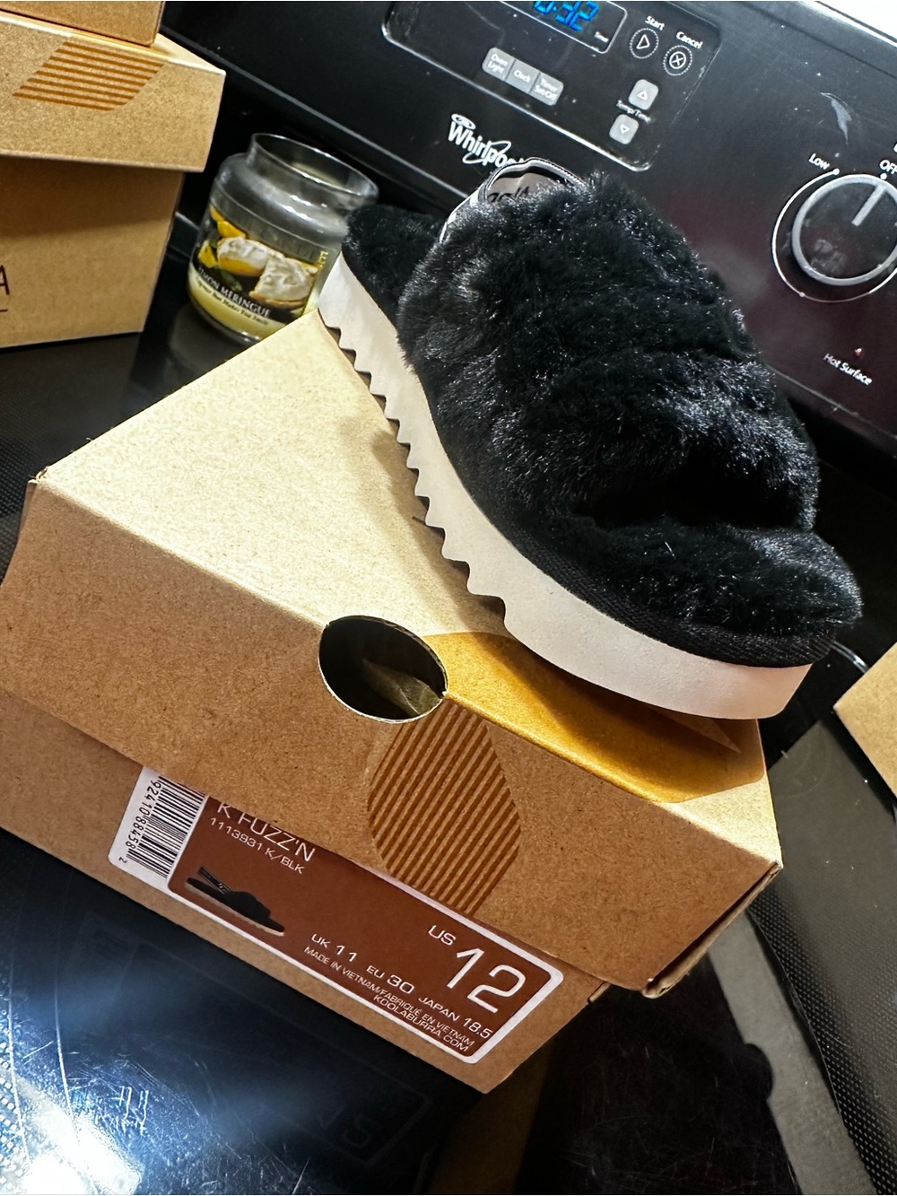 Koolaburra Kids Black Fuzzy Slide Sandals with White Platform